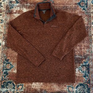 Eddie Bauer Sweater Men’s Large Tall LT Orange Brown Snap Button Pullover
